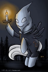 Size: 600x906 | Tagged: dead source, safe, artist:hezaa, species:pegasus, species:pony, candle, candlejack, freakazoid, night, ponified, solo