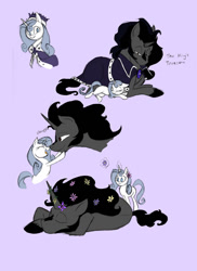 Size: 762x1048 | Tagged: safe, artist:assassin-or-shadow, character:king sombra, parent:king sombra, boop, cute, daughter, eyes closed, father, floppy ears, flower, flower in hair, happy, magic, noseboop, on side, open mouth, princess platinum, prone, sleeping, smiling, telekinesis