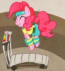 Size: 1111x1222 | Tagged: safe, artist:strabarybrick, character:pinkie pie, clothing, exercise, headband, treadmill, workout outfit