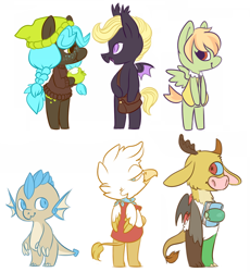 Size: 636x691 | Tagged: safe, artist:spideride, oc, oc only, oc:catnip, oc:pushing daisies, species:anthro, species:bat pony, species:dragon, species:earth pony, species:griffon, species:pony, animal crossing, apple, beanie, book, clothing, female, freckles, hat, mare