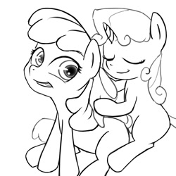 Size: 900x900 | Tagged: safe, artist:ab, character:apple bloom, character:sweetie belle, monochrome