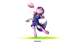 Size: 7680x4320 | Tagged: safe, artist:tenart, character:twilight sparkle, species:anthro, absurd resolution, clothing, female, football, frown, headbutt, shorts, solo, uniform