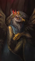 Size: 1500x2625 | Tagged: safe, artist:bloodrizer, character:gilda, species:griffon, female, solo, throne