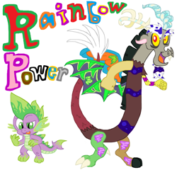 Size: 4020x3852 | Tagged: safe, artist:tagman007, character:discord, character:spike, rainbow power, rainbow power-ified