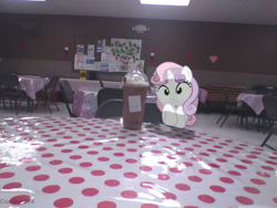 Size: 934x701 | Tagged: safe, artist:digitalpheonix, artist:erisgrim, character:sweetie belle, chair, cutout, frappuccino, heart, irl, photo, ponies in real life, poster, shadow, solo, table, vector