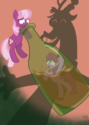 Size: 1024x1448 | Tagged: safe, artist:viraljp, character:berry punch, character:berryshine, character:cheerilee, character:discord, bottle, fanon, pony in a bottle, pony pov series, siblings, sisters