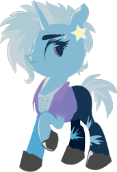 Size: 526x771 | Tagged: safe, artist:lionsca, character:trixie, species:pony, species:unicorn, alternate hairstyle, clothing, female, hooves, horn, lineless, mare, punk, raised hoof, simple background, solo, transparent background