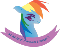 Size: 695x539 | Tagged: safe, artist:lionsca, character:rainbow dash, species:pegasus, species:pony, bust, disapproval, female, feminism, feminist ponies, frown, lineless, mare, mouthpiece, portrait, profile, simple background, solo, subversive kawaii, text, transparent background