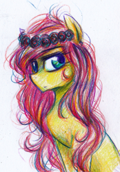 Size: 811x1162 | Tagged: safe, artist:iceminth, character:fluttershy, female, floral head wreath, solo, traditional art