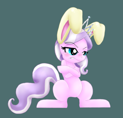 Size: 1677x1609 | Tagged: safe, artist:lamentedmusings, character:diamond tiara, blushing, bunny ears, crossed hooves, cute, diamondbetes, embarrassed, female, frown, gritted teeth, puffy cheeks, sidding, solo