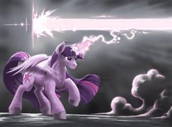 Size: 2000x1471 | Tagged: safe, artist:doomsp0rk, character:twilight sparkle, character:twilight sparkle (alicorn), species:alicorn, species:pony, fanfic:the immortal game, alicorn magic, beam, fanfic art, female, magic, mare, solo, the immortal game