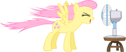 Size: 3642x1505 | Tagged: safe, artist:kurokaji11, character:fluttershy, species:pegasus, species:pony, eyes closed, fan, female, flutteryay, happy, mare, simple background, solo, table, transparent background, vector, windswept mane, yay