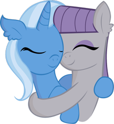 Size: 748x810 | Tagged: safe, artist:lionsca, character:maud pie, character:trixie, ship:mauxie, female, hug, lesbian, shipping