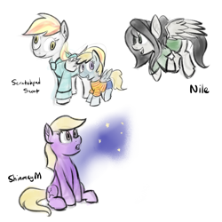 Size: 2000x2000 | Tagged: safe, artist:invertigo, character:chirpy hooves, character:derpy hooves, oc, oc:nile dawnheart, species:pegasus, species:pony, chirpy hooves, crossover, earthbound, female, kumatora, lucas, mare, mother 3