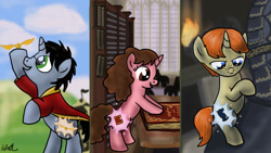 Size: 1366x768 | Tagged: safe, artist:qemma, species:pony, book, chess, colt, cutie mark, cutiespark, filly, glasses, golden snitch, gryffindor, harry potter, hermione granger, male, ponified, quidditch, ron weasley, wizard's chess