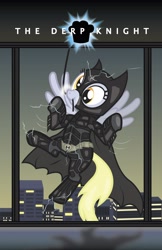Size: 1650x2542 | Tagged: safe, artist:smashinator, character:derpy hooves, species:pegasus, species:pony, batman, clothing, costume, crossover, cute, female, mare, my little pony, parody, solo