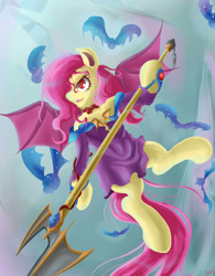 Size: 1560x2000 | Tagged: safe, artist:aerostoner, character:flutterbat, character:fluttershy, female, solo, spear