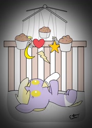 Size: 944x1316 | Tagged: safe, artist:estevangel, character:derpy hooves, character:dinky hooves, baby, bottle, crib, cute, dawwww, diaper, filly, foal, muffin