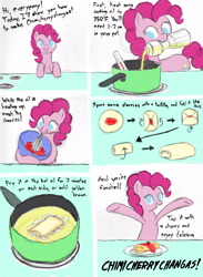 Size: 1508x2059 | Tagged: safe, artist:topgull, character:pinkie pie, chimicherrychanga, comic, cooking, recipe