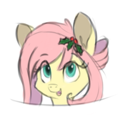 Size: 300x300 | Tagged: safe, artist:blastdown, character:fluttershy, askbattyshy, female, holly, looking at you, open mouth, sketch, smiling, solo