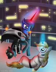 Size: 1700x2187 | Tagged: safe, artist:giuliabeck, character:prince blueblood, character:princess luna, species:alicorn, species:pony, species:unicorn, blueabuse, crossover, female, male, mare, stallion, star wars, the empire strikes back