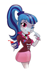 Size: 913x1465 | Tagged: safe, artist:lamar_bone, derpibooru original, character:sonata dusk, my little pony:equestria girls, blep, cute, drink, female, fruit punch, looking at you, one eye closed, simple background, smiling, solo, sonatabetes, tongue out, white background, wink