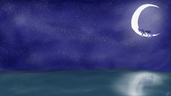 Size: 1600x900 | Tagged: safe, artist:scarletsfeed, character:princess luna, female, moon, night, prone, reflection, sleeping, solo, tangible heavenly object, water