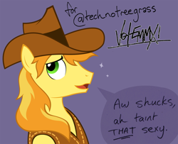 Size: 1000x810 | Tagged: dead source, safe, artist:equestria-election, character:braeburn, species:earth pony, species:pony, accent, blatant lies, braebetes, cute, dialogue, i'm not cute, looking at you, male, request, solo, speech bubble, stallion, talking to viewer