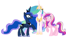 Size: 4000x2292 | Tagged: safe, artist:draikjack, character:princess cadance, character:princess celestia, character:princess luna, princess molestia, decadence, lunaughty, rapeface, simple background, transparent background, vector