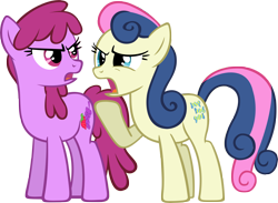 Size: 5000x3657 | Tagged: safe, artist:draikjack, character:berry punch, character:berryshine, character:bon bon, character:sweetie drops, absurd resolution, bon bon is not amused, duo, duo female, female, simple background, transparent background, vector