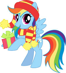 Size: 5800x6400 | Tagged: dead source, safe, artist:the-aziz, character:rainbow dash, species:pegasus, species:pony, absurd resolution, bipedal, christmas, clothing, female, mare, open mouth, present, scarf, simple background, solo, stock vector, svg, transparent background, vector