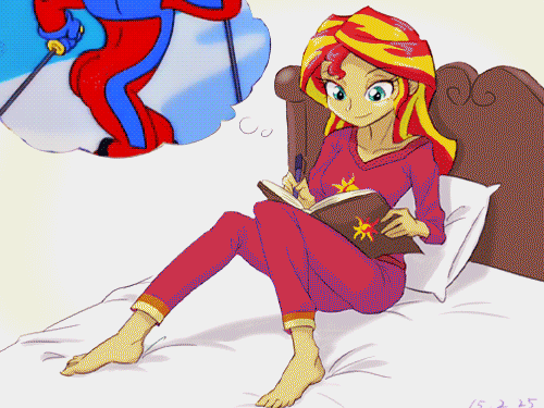 Size: 500x375 | Tagged: safe, artist:ta-na edits, character:sunset shimmer, my little pony:equestria girls, animated, exploitable meme, feels like i'm wearing nothing at all, female, male, meme, ned flanders, stupid sexy flanders, stupid sexy x, sunset's daydream