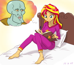 Size: 800x700 | Tagged: safe, artist:ta-na edits, character:sunset shimmer, my little pony:equestria girls, exploitable meme, faec, handsome squidward, meme, spongebob squarepants, squidward tentacles, sunset's daydream, the two faces of squidward