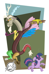 Size: 600x900 | Tagged: safe, artist:kymsnowman, character:discord, character:twilight sparkle, marionette, puppet, umbrella