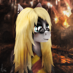 Size: 2000x2000 | Tagged: safe, artist:kaine, clothing, gryffindor, harry potter, luna lovegood, piercing, ponified, scarf, solo, sunglasses