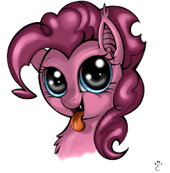 Size: 2269x2313 | Tagged: safe, artist:yellowrobin, character:pinkie pie, species:bat pony, species:pony, fangs, female, portrait, simple background, solo, tongue out, transparent background