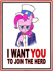 Size: 1067x1423 | Tagged: safe, artist:staticwave12, character:pinkie pie, female, poster, solo, traditional art, uncle sam