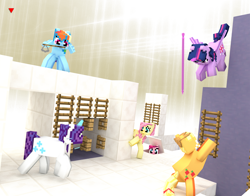 Size: 4200x3300 | Tagged: safe, artist:blufeather, character:applejack, character:fluttershy, character:pinkie pie, character:rainbow dash, character:rarity, character:twilight sparkle, character:twilight sparkle (alicorn), species:alicorn, species:pony, animus, assassin's creed, assassin's creed iii, female, imminent death, looking at you, mane six, mare, minecraft, tomahawk