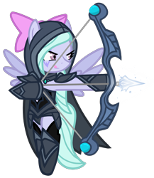 Size: 3059x3531 | Tagged: safe, artist:he4rtofcourage, character:flitter, species:pegasus, species:pony, armor, arrow, bipedal, bow (weapon), bow and arrow, crossover, dota, dota 2, drow ranger, female, high res, mare, semi-anthro, simple background, transparent background, traxex