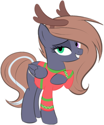 Size: 814x981 | Tagged: safe, artist:noodlerain, oc, oc only, oc:noodle rain, antlers, christmas, clothing, heterochromia, solo, sweater