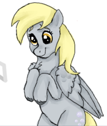 Size: 788x925 | Tagged: safe, artist:graffiti, character:derpy hooves, species:pegasus, species:pony, begging, eye shimmer, female, flockmod, mare, rearing, solo