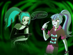 Size: 2000x1500 | Tagged: safe, artist:knadire, artist:knadow-the-hechidna, character:sonata dusk, crossover, danny phantom, dialogue, ember mclain, ghost zone