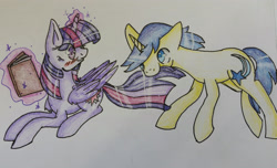 Size: 2872x1741 | Tagged: safe, artist:bleedingwings12, character:comet tail, character:twilight sparkle, character:twilight sparkle (alicorn), species:alicorn, species:pony, ship:cometlight, female, male, mare, shipping, straight, traditional art