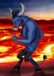 Size: 2480x3508 | Tagged: safe, artist:zackira, character:iron will, species:minotaur, lava, male, solo