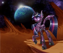 Size: 4805x4027 | Tagged: safe, artist:cybertoaster, character:twilight sparkle, absurd resolution, planet, robot, space