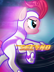 Size: 1500x2000 | Tagged: safe, artist:knadire, artist:knadow-the-hechidna, character:fili-second, character:pinkie pie, episode:power ponies, g4, my little pony: friendship is magic, fast, female, mashup, parody, poster, solo, speed, the flash