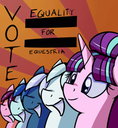 Size: 1702x1837 | Tagged: safe, artist:impcjcaesar, character:double diamond, character:night glider, character:party favor, character:starlight glimmer, character:sugar belle, episode:the cutie map, g4, my little pony: friendship is magic, communism, election, equal four, equality, equalized, propaganda, stalin glimmer