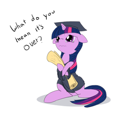 Size: 1200x1200 | Tagged: safe, artist:alloco, character:twilight sparkle, adorkable, clothing, crying, cute, diploma, dork, female, graduation, purple smart, scroll, simple background, solo, twiabetes