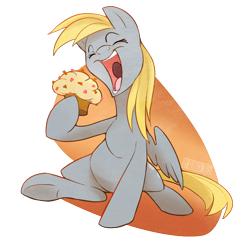 Size: 850x850 | Tagged: safe, artist:seanica, character:derpy hooves, species:pegasus, species:pony, eyes closed, female, mare, muffin, open mouth, sitting, solo, that pony sure does love muffins