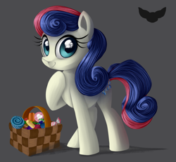 Size: 994x919 | Tagged: safe, artist:ailatf, character:bon bon, character:sweetie drops, basket, candy, female, raised hoof, simple background, smiling, solo